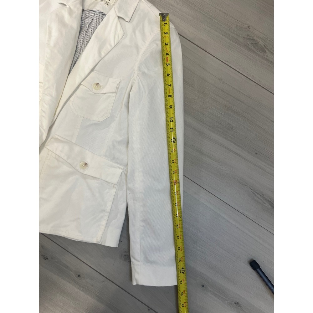 Anthropologie Cottagecore Blazer Jacket White Cargo Pocket Sz 6 Military Coastal - Picture 8 of 10